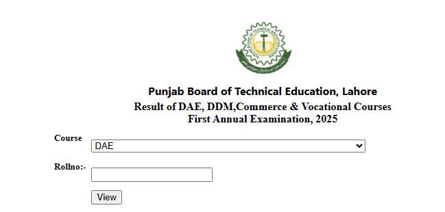 PBTE TEVTA DAE result portal 